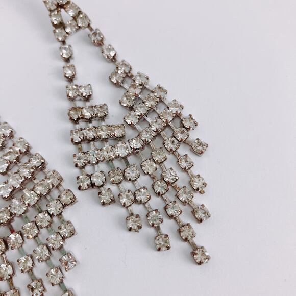 Silver Tone Rhinestone Waterfall Chandelier Earrings Cocktail Evening Jewelry - Picture 4 of 12